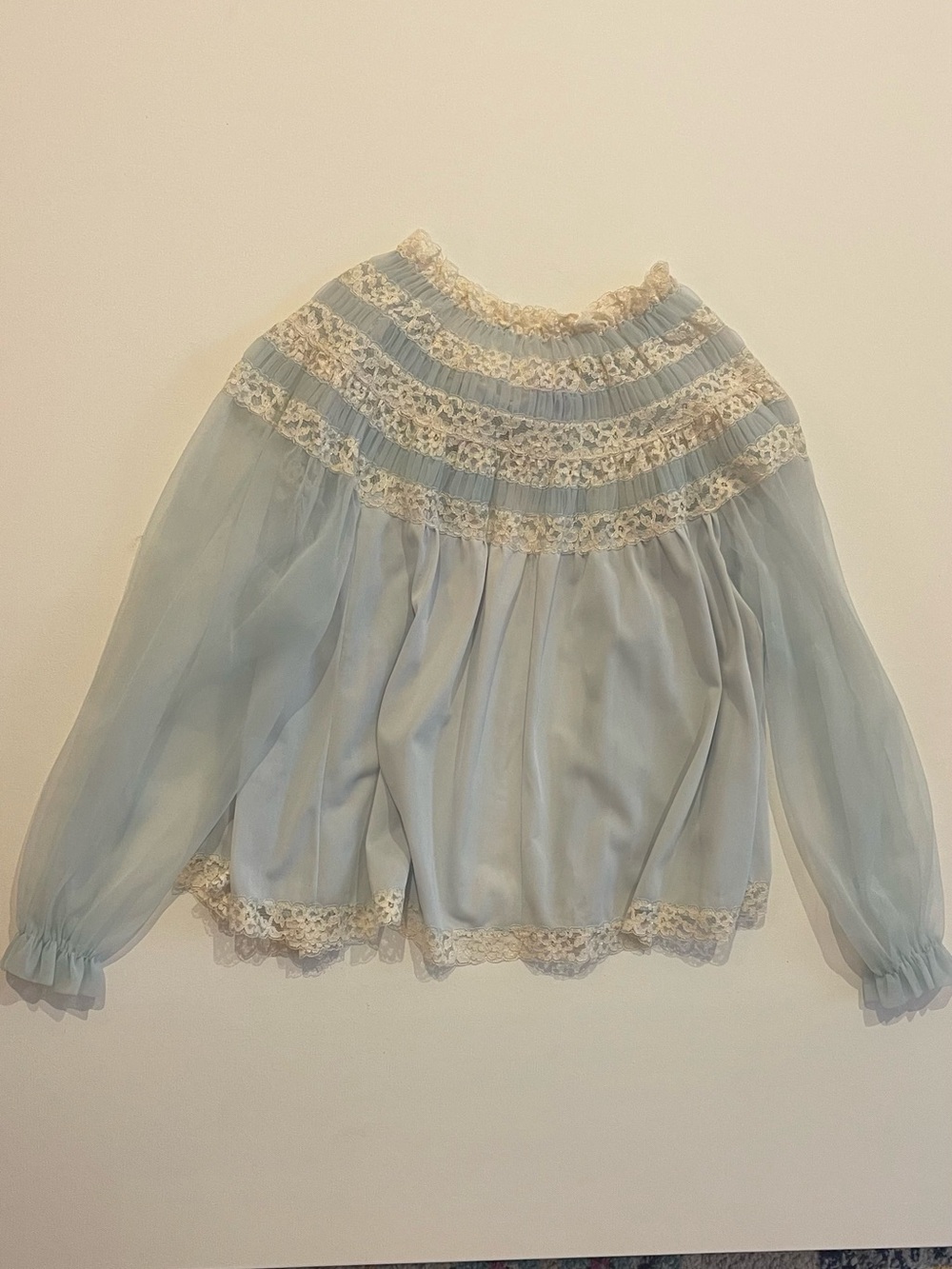 Vintage Sheer Blue Lace Top S Lingerie Victorian Coquette Balletcore Romantic - Picture 8 of 16